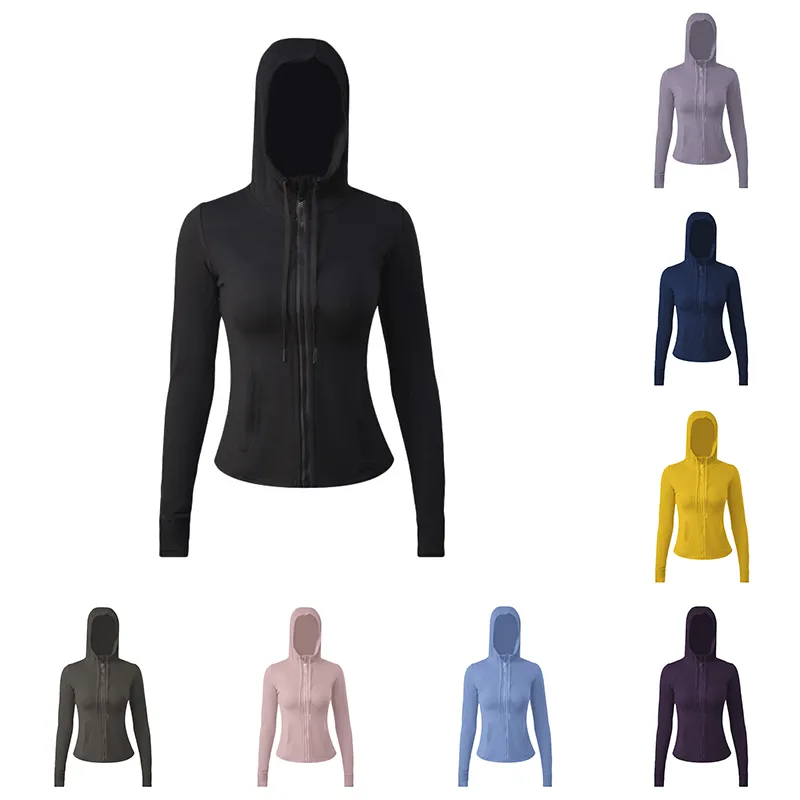 Yogajacken mit Kapuze-Damen-Designer Sportjacke Frühling und Herbst im Freien im Freien Slim Fit und elastic High1-Qualität Hoodies Langarm Sweatshirts t