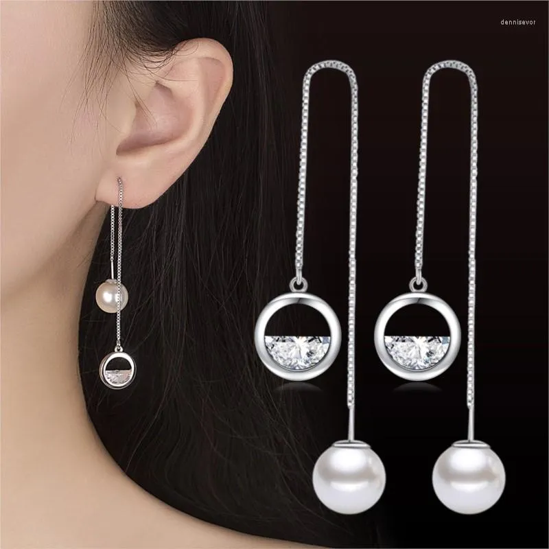 Boucles d'oreilles pendantes demi-ronde lune niveau de la mer circulaire qualité supérieure Zircon perle boucle d'oreille bijoux de mode gland charme fille cadeau goutte anniversaire