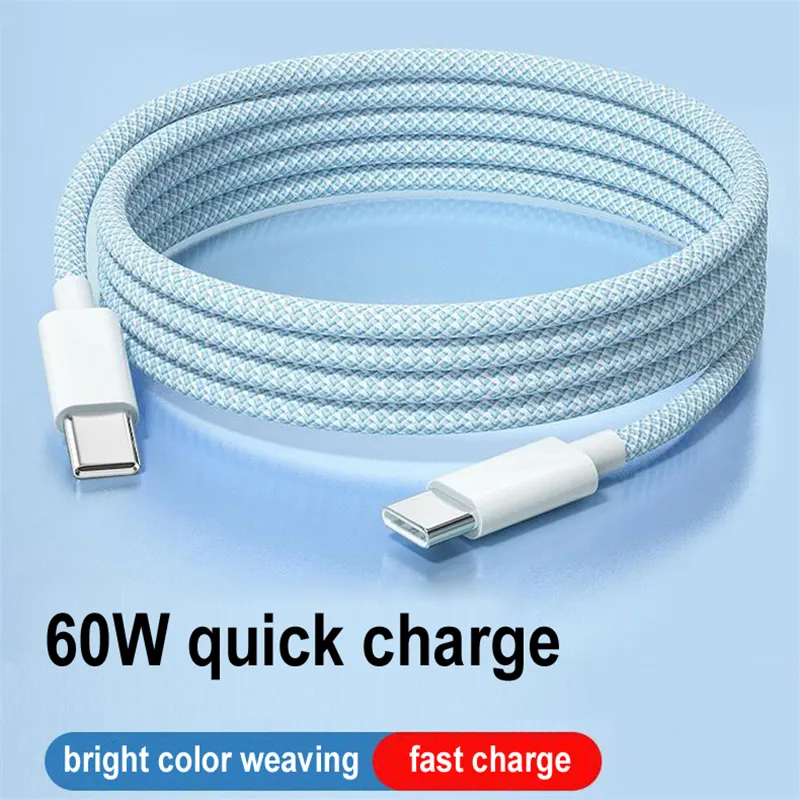 60W USB C-C Braided Cable for iPhone 15 Type C 20V 3A Fast Charging Cord izeso