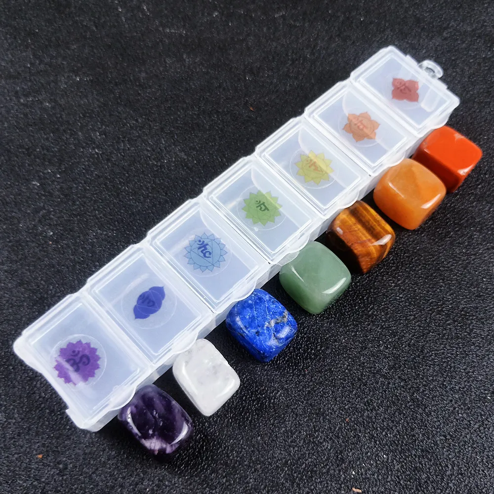 Dekorativa föremål Figurer Chakra Reiki CrystalSnatural Crystal Gem Square Seven Chakra Energy Healing Stone Set 230926