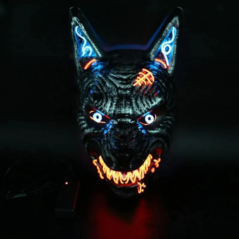 Maschere per feste Maschera di lupo Animale spaventoso LED illuminato per uomo Donna Festival Cosplay Costume di Halloween Feste in maschera Carnevale 230921