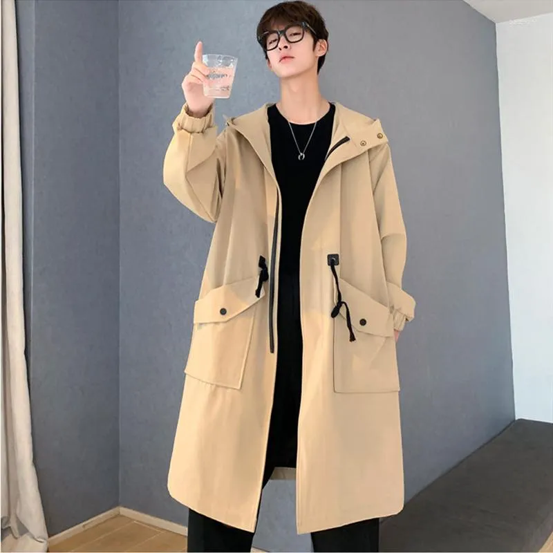 Trench da uomo Cappotto lungo con cappuccio casual kaki per abbigliamento Cappotto lungo a vita larga autunnale Giacca invernale da uomo Plus Size Giacca a vento 8XL