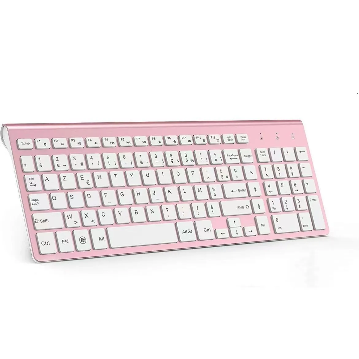 Ultra-Slim Pink Ergonomic French Keyboard with 2400DPI for PC Laptop TV