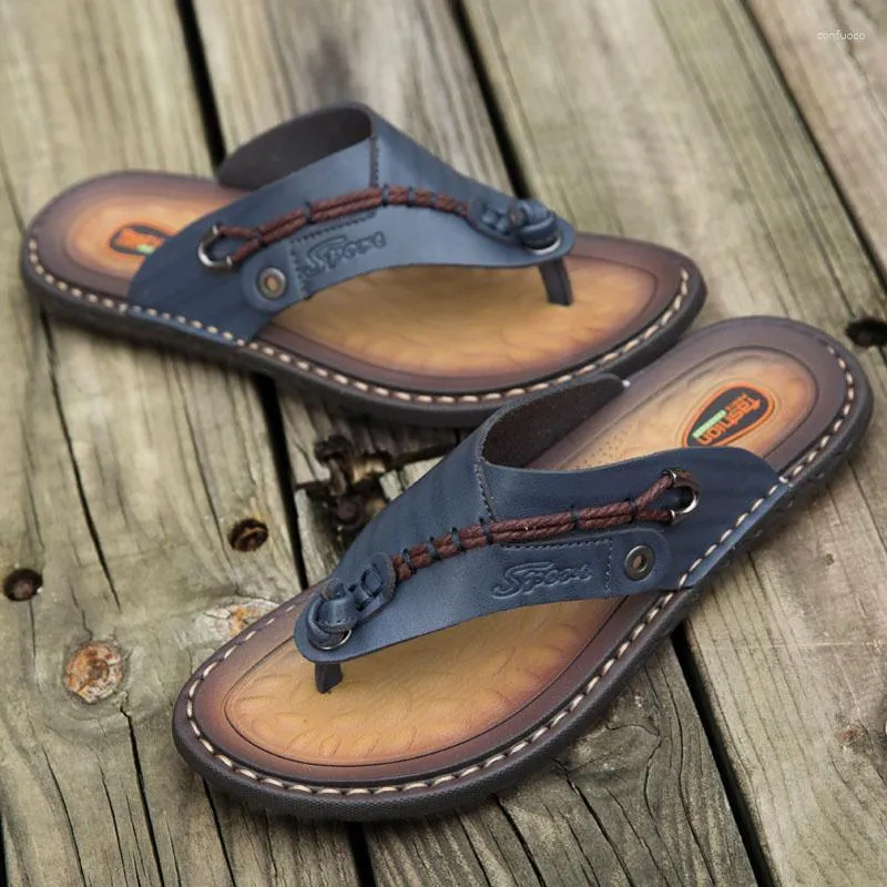 Slippers Handmade Leather Summer Fashion Men Flip Flops Outdoor Breathle Comfortle Man Flip-Flops Plus Size