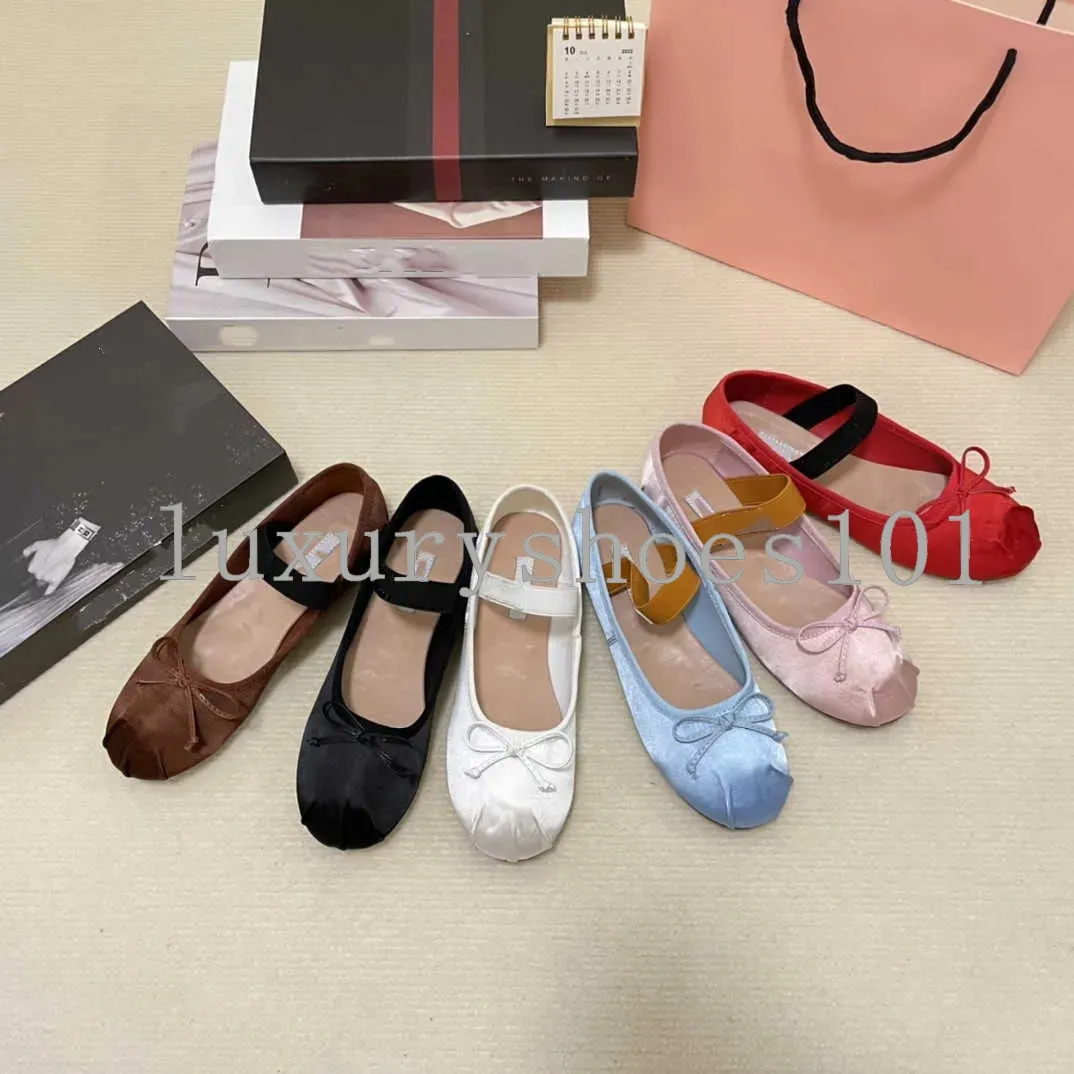 Designer Ballets Flats Shoes Women Shoes Silk Dresss Shoes Genuine Leather Ballet Flats Butterfly-Knot Lovely Shoes Square Toe Bow Tie Slip on Spring