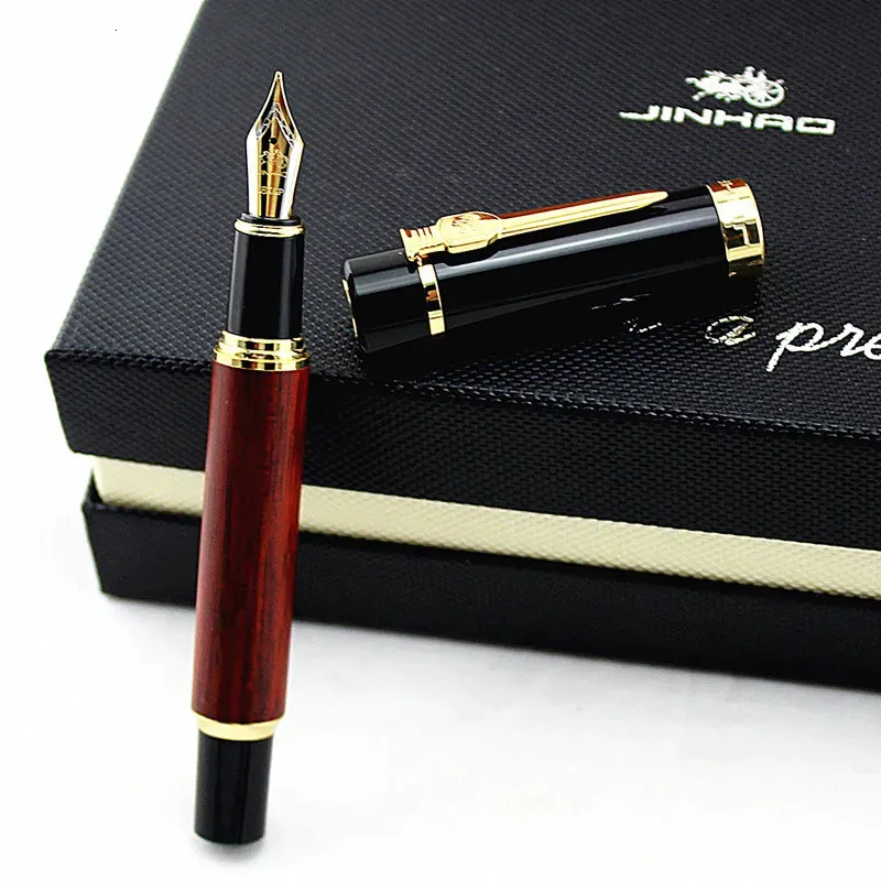 Penne stilografiche Stile di alta qualità Palissandro Penna JINHAO Clip dorata Pennino medio Segno per ufficio viaggi 230927