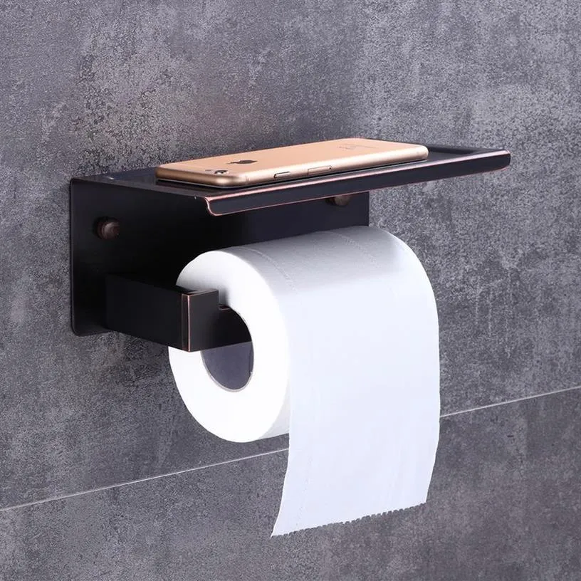 Oil Rubbed Bronze Toilet Paper Holder Waterproof Cover Wall Mount Tissue Bar Shelf Storage Holder 242n