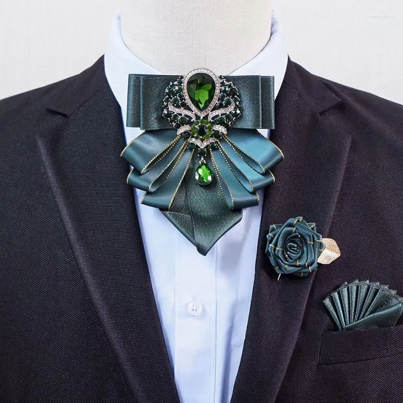 Bow Ties Tie Brooch Set Luxury Jewelry British Business Banquet Dress Shirt Collar Flowers Men s Wedding Bow tie Corsage 3 Pcs Sets