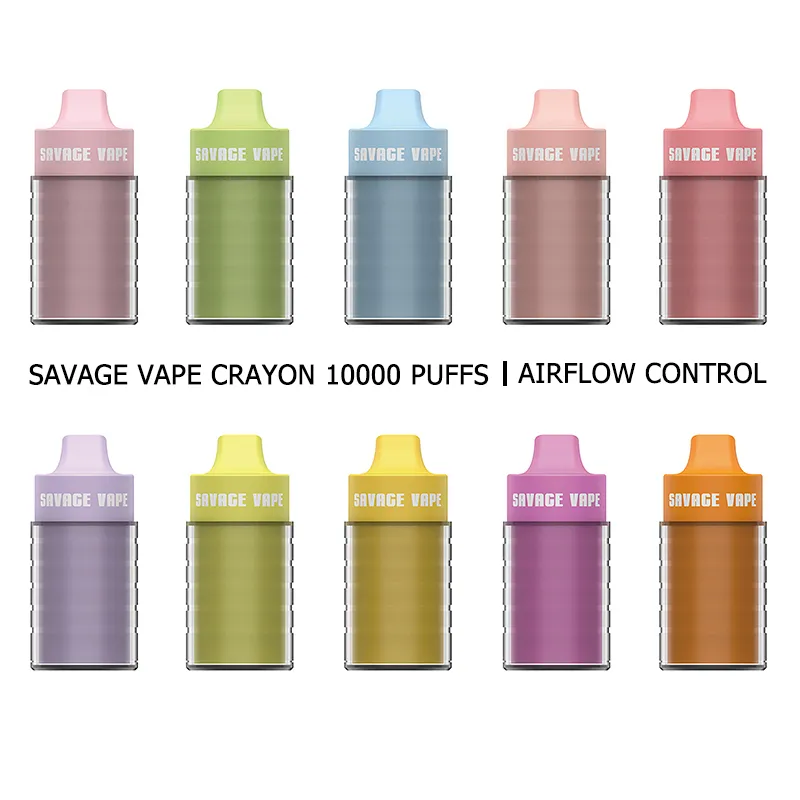 Savage Crayon 10000 Puflar Tek Kullanımlık Vapes E-Cigarette Puff 10000 10K 650mAh Şarj Edilebilir Pil Hava Akışı Kontrolü 25ml Prefiled Arabalar Puffbar 5% Buharlaştırıcı Pod Zooy