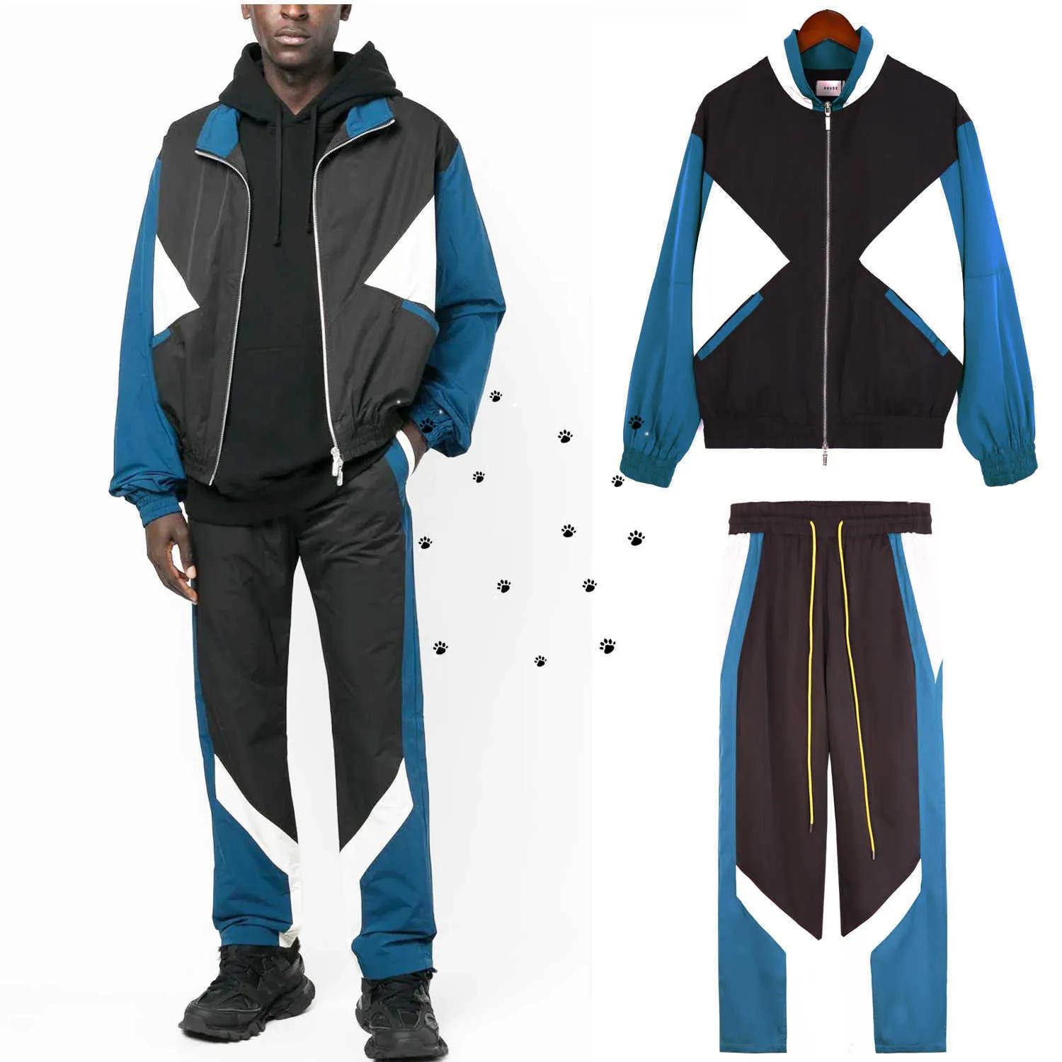 Ensemble de vêtements de travail longs et décontractés pour hommes, couleur assortie, sport et tendance d'hiver, manteau d'automne