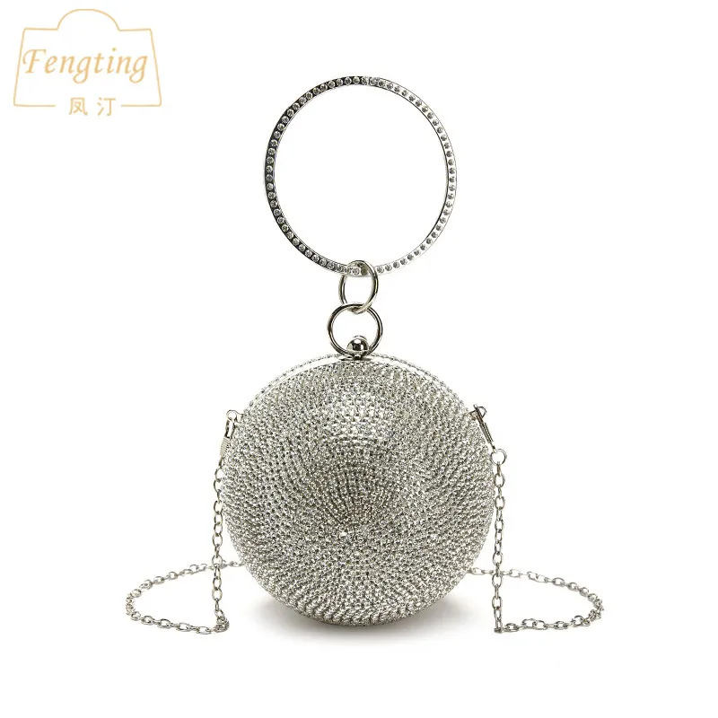 Evening Bags Silver Mini Round Ball For Women Fashion diamonds Clutch Bag Ladies Messenger Chain Handbag FTB166 230926