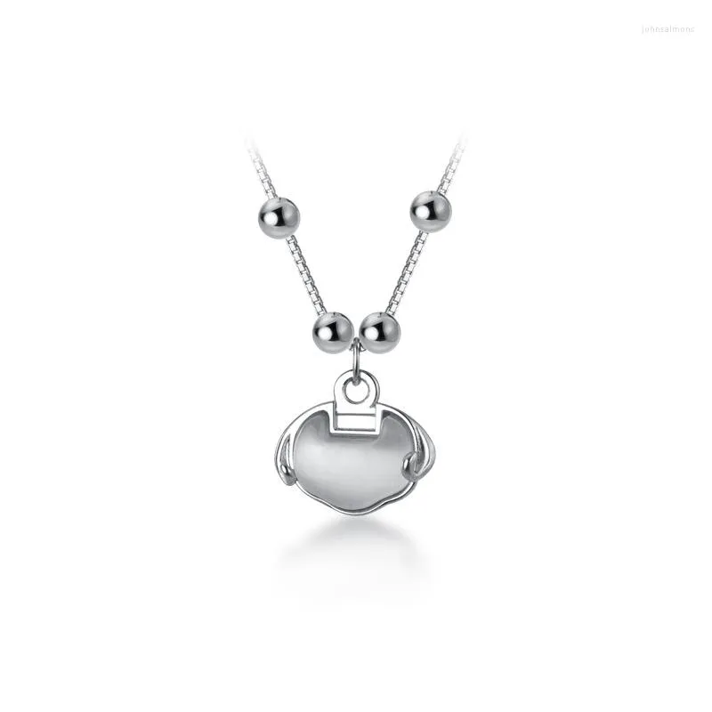 Wisiorki 925 Sterling Silver Fine Jewelry Lucky Bean Longevity Lock Lock Wisiant Naszyjnik Choker C-D6418