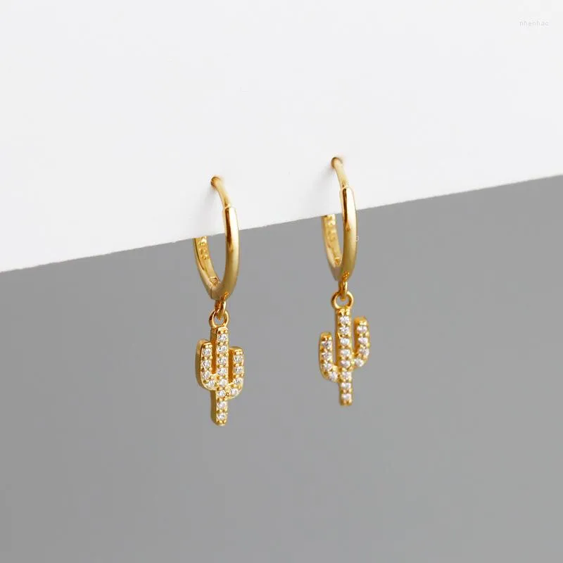 Dangle Earrings Silver Gold Color Zircon Cactus Ear Buckle For Fashion Women Creative Luxury Bohemian Jewelry Drop Hoop Earring 2023 Trend