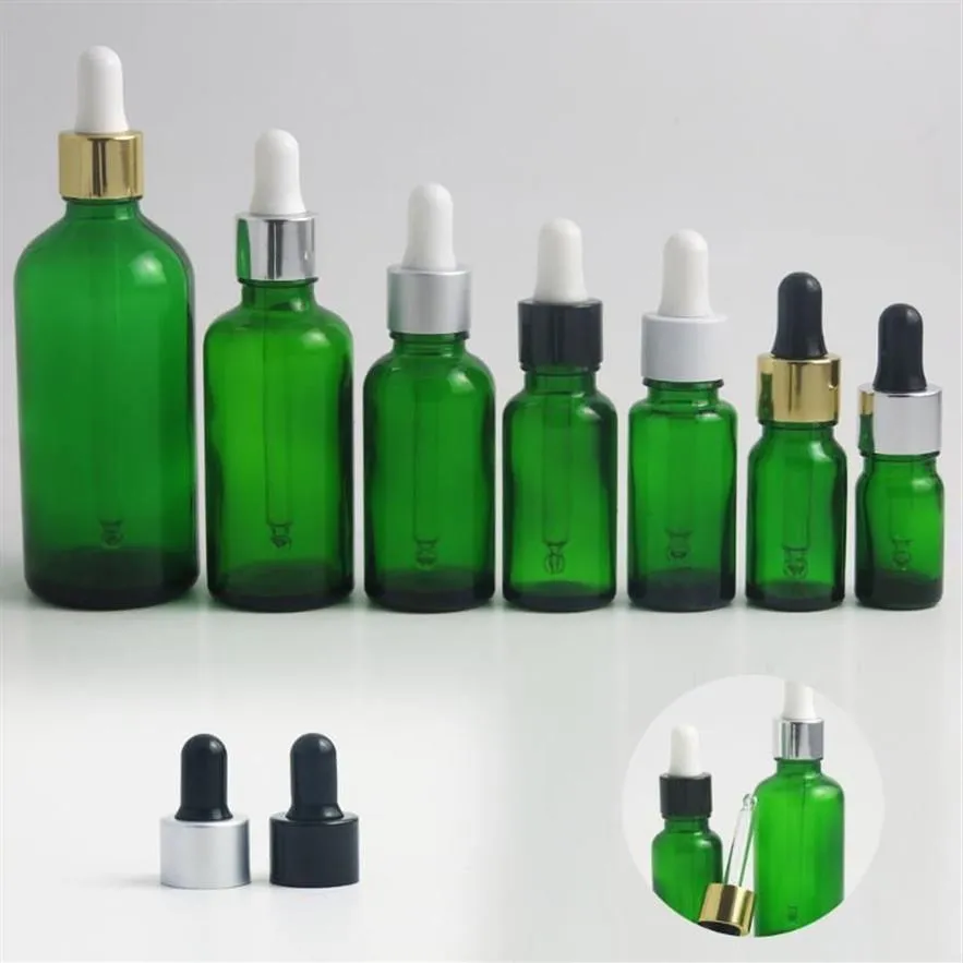 Promocja 20pcs 5 10 15 20 30 50 100 ml zielona szklana butelka z Pipetą Dropper E płynny olejki eteryczne surowice Butelki Perotowe 257p