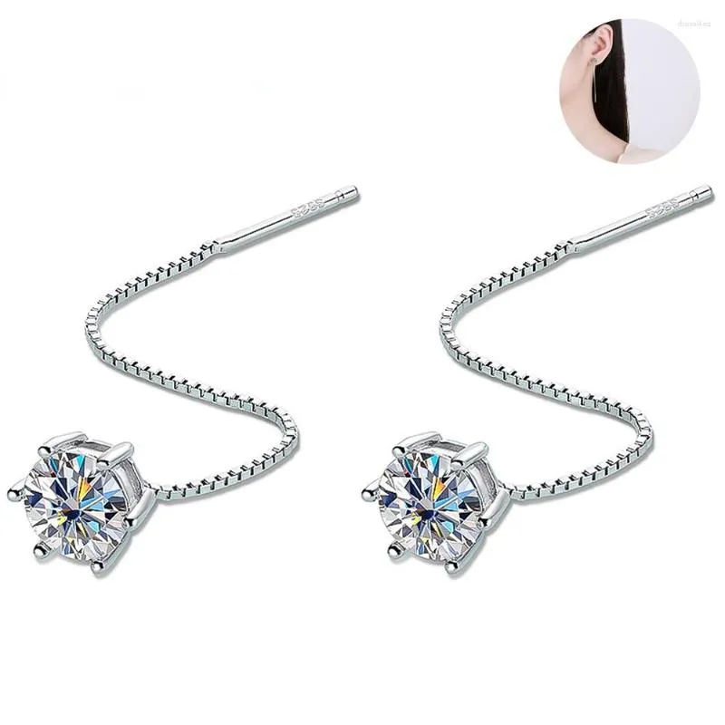 Boucles d'oreilles Serenity Day S925 plaqué argent Sterling Pt950 1/2CT Moissanite boucle d'oreille fil d'oreille classique Six griffes D couleur VVS1 bijoux fins