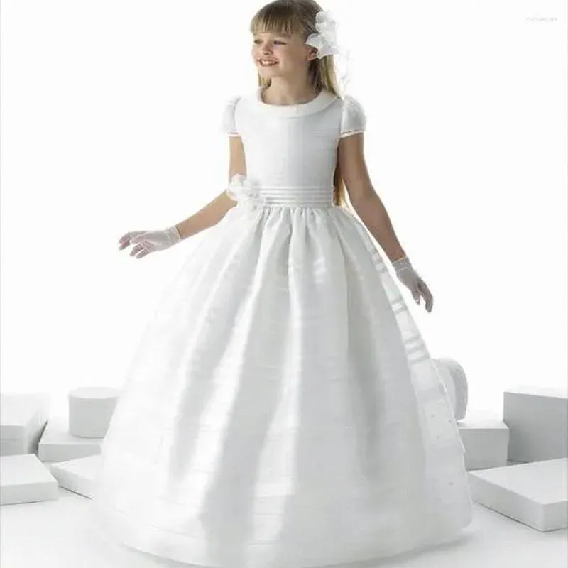 Vestidos de niña Flor de encaje blanco para bodas Princesa elegante Niños Una línea Estilo Primera comunión Pageant Vestidos de fiesta de noche