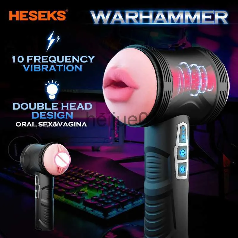 Masturbators Heseks Hammer Male Masturbator Cup Double Hole Mouth Vagina avsugning Sex Machines Toy For Men Blowjob Vibrating Adult Toys X0926