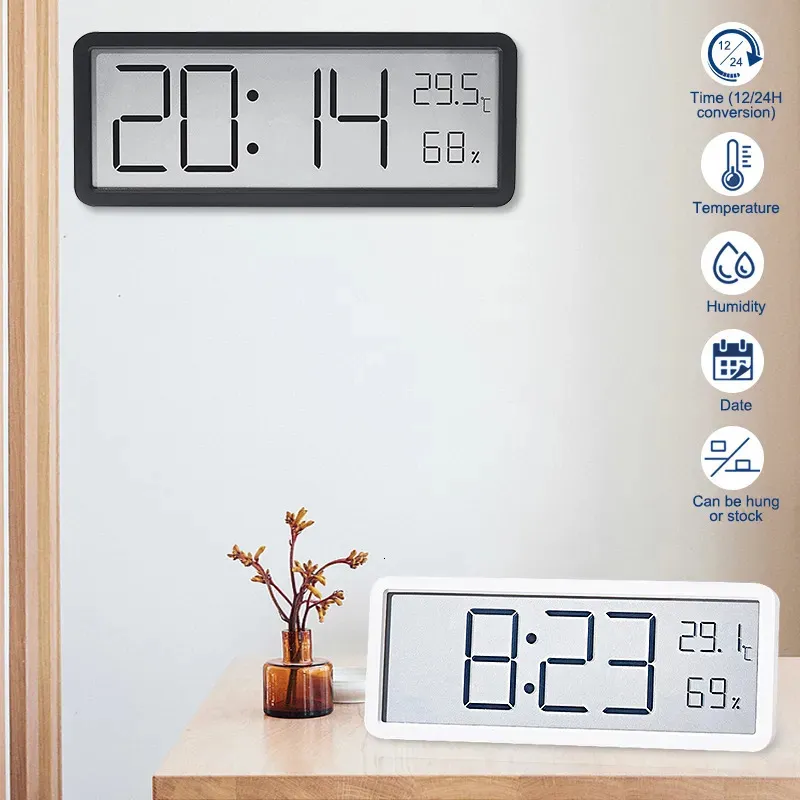 Wall Clocks LCD Screen Large Digital Clock Time Temperature Humidity Display Electronic Hanging Desktop USB Battery Powered 230921