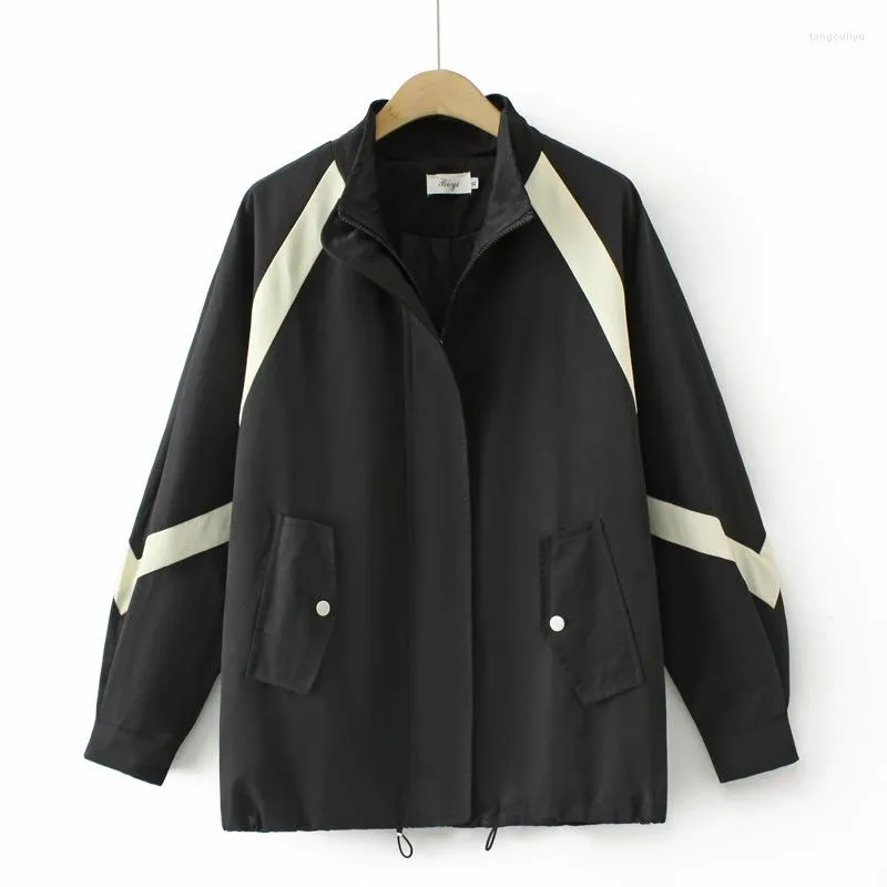 Outerwear 2023 Autumn Women Clothes Plus Size Zipper Jacket Casual Raglan Sleeve Stand Collar Block Color Curve Coat F72 BY312