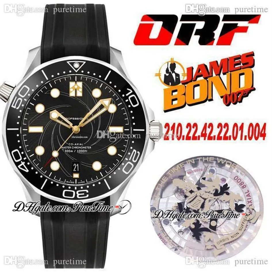 ORF Diver 300m James Bond 007 A8800 Automatyczne męże Watch 42 mm Black Tekstrutowe Dial Super Edition Guma 210 22 42304V