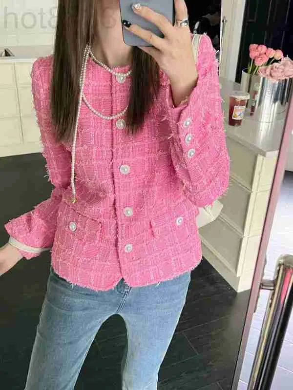 Jackets for Women Tweed Pink 2023 New Winter Jacket Fashion Camellia Chains Tweed Jacket Coats Designer Women Mother's Day Christmas Gift A71I