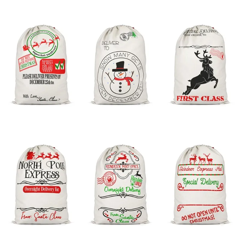 Christmas Snowman Santa Claus Gift Bag Boy Girl Party Drawstring Pocket Customize Greeting Present Candy Stocking Supermarket