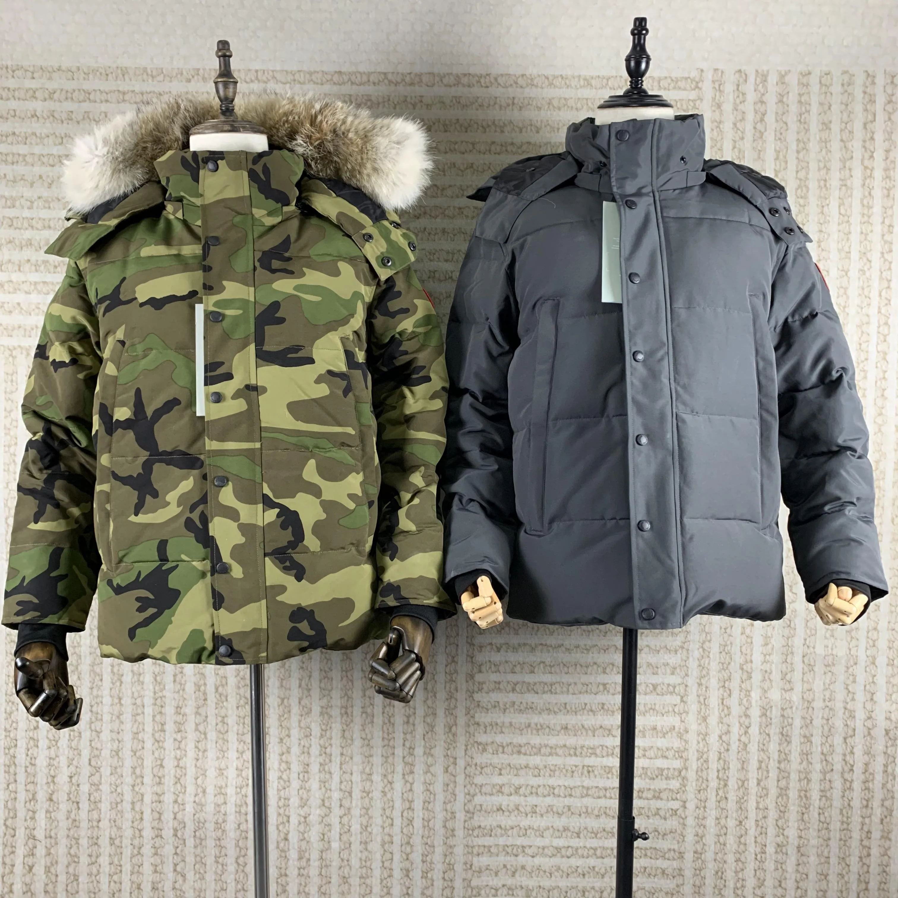 Jaquetas masculinas para baixo canadense parka inverno impermeável pano homens lobo pele wyndham jaqueta com capuz fourrure outwear peles de guaxinim casaco quente