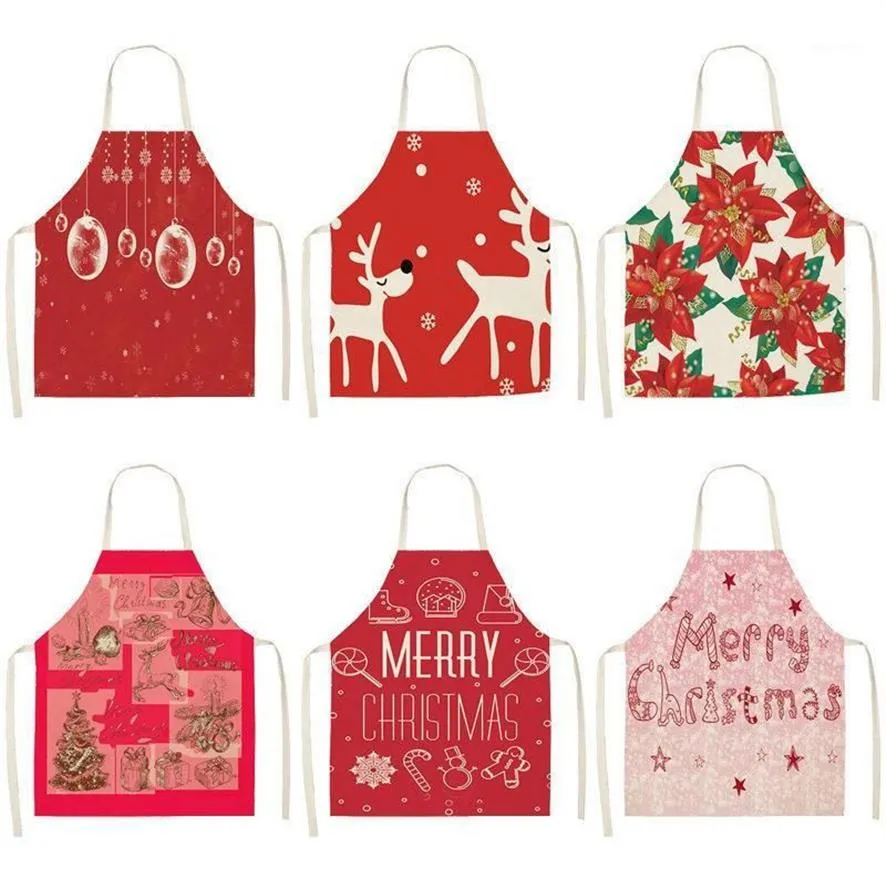 1 pçs avental de natal vermelho algodão linho pinafore decoração de natal pingente babadores adultos 53 65cm casa cozinha cozinhar acessórios cm10051252m