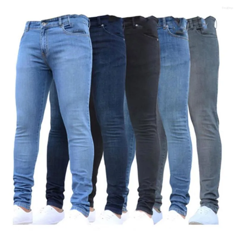 Calças de brim masculinas calças skinny slim fit azul preto hip hop denim calças cor sólida casual plus size para jogging jean