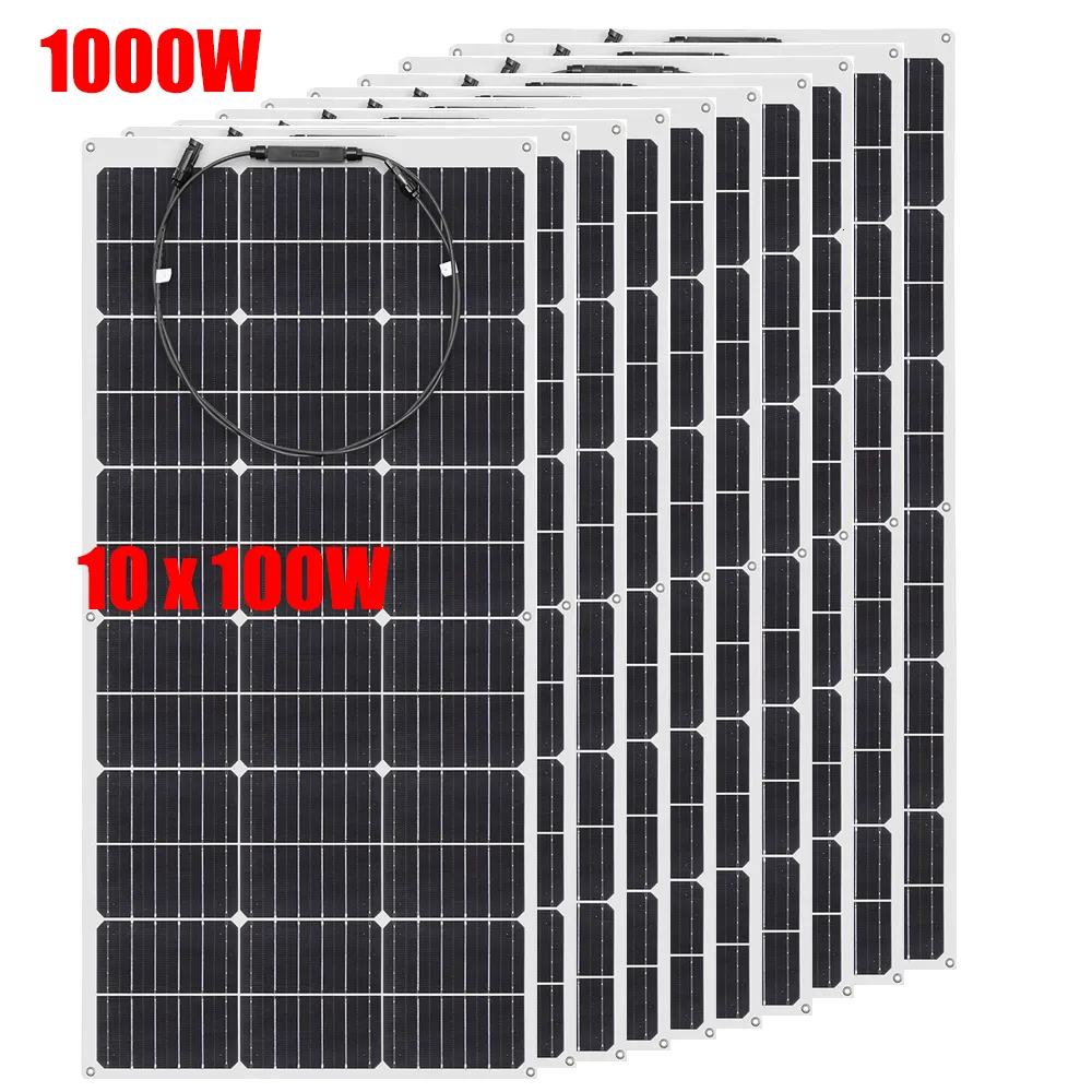 Elastyczne panele słoneczne 1 10pcs 100 W Mono ogniwa panelu 200 W 300W 400W 1000 W ZASILNOŚĆ DLA BATERII 12V RVS Łódź samochód domowy 230927