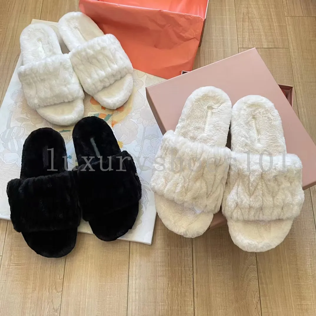 Designer Bont Slippers Dames Wol Harige Slides Platform Slippers Mode Dikke Bodem Sandaal Platte Hakken Geborduurde Vintage Slipper Zachte Muilezels