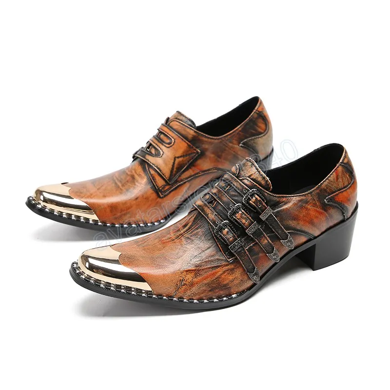 Sapato Social, мужские оксфорды на высоком каблуке, винтажные деловые мужские туфли бронзового цвета с пряжкой, свадебные офисные модельные туфли