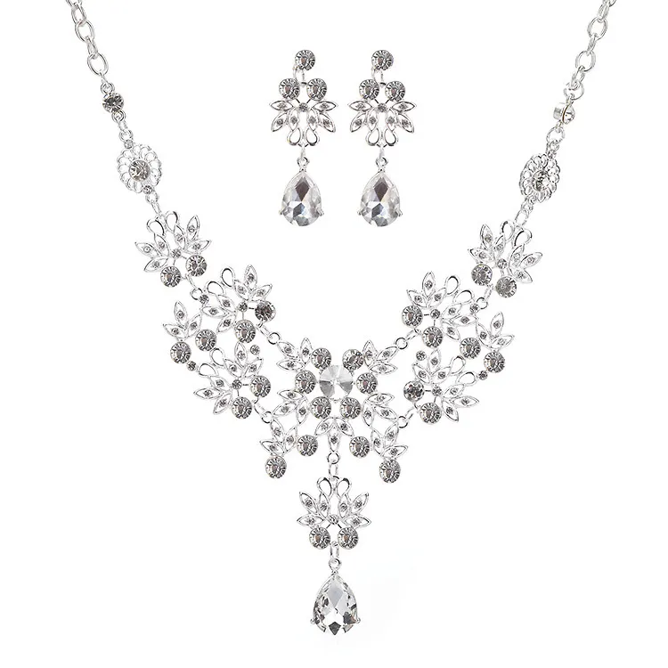 Fashion Crystal Adjustable Bridal Jewelry Sets Wedding Rhinestone Necklace Earrings Jewelry Wedding Accessories