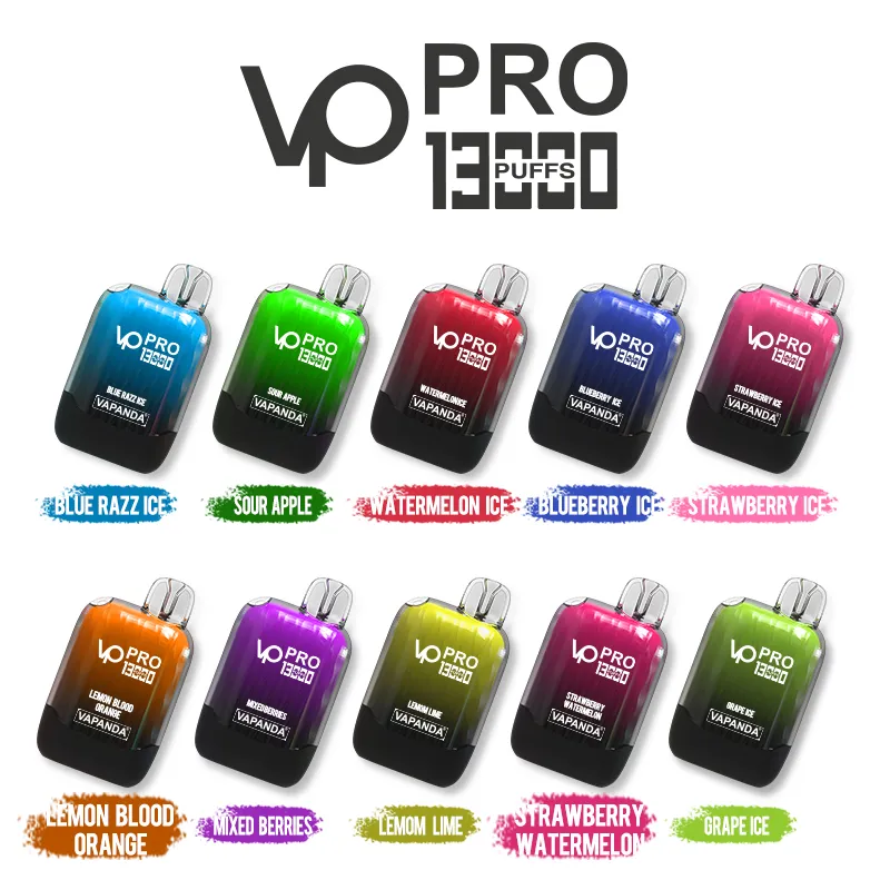 Vapanda VP Pro 13000 Puffs Elektronische Sigaretten Disposable Vape Pape Doos Mesh Coil 650 MAH Oplaadbare batterijen 25 ml Voorgevulde Carts Randm Tornado Puff 10000 10K 2%