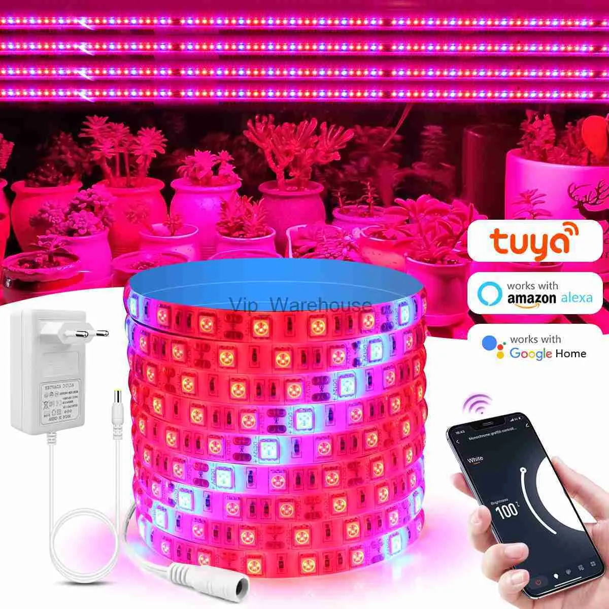 Grow Lights Smart Wi -Fi Полный спектр растений выращивать световые светодиодные лампы Tuya 5M Гидропоника, парниковая лампа, лампа с Alexa Home YQ230927