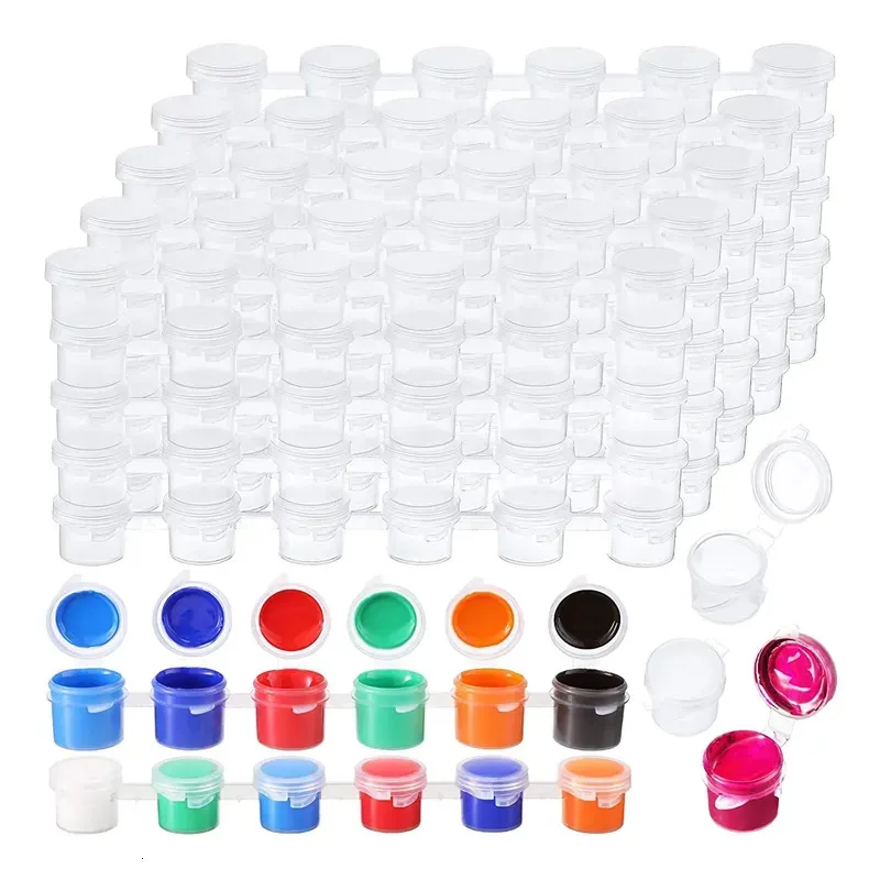 Schilderbenodigdheden 100 strips 600 potten Lege verfbeker Doorzichtige plastic opslagcontainers Knutselbenodigdheden 3 ml 01 oz 230927