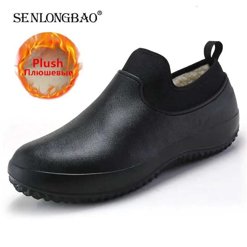 Rain Boots Men Shoes Kitchen Working Shoes Add Cotton Non-slip Waterproof Chef Shoes Casual Unisex Work Shoes Water Shoes Rain Cotton Boots 230927
