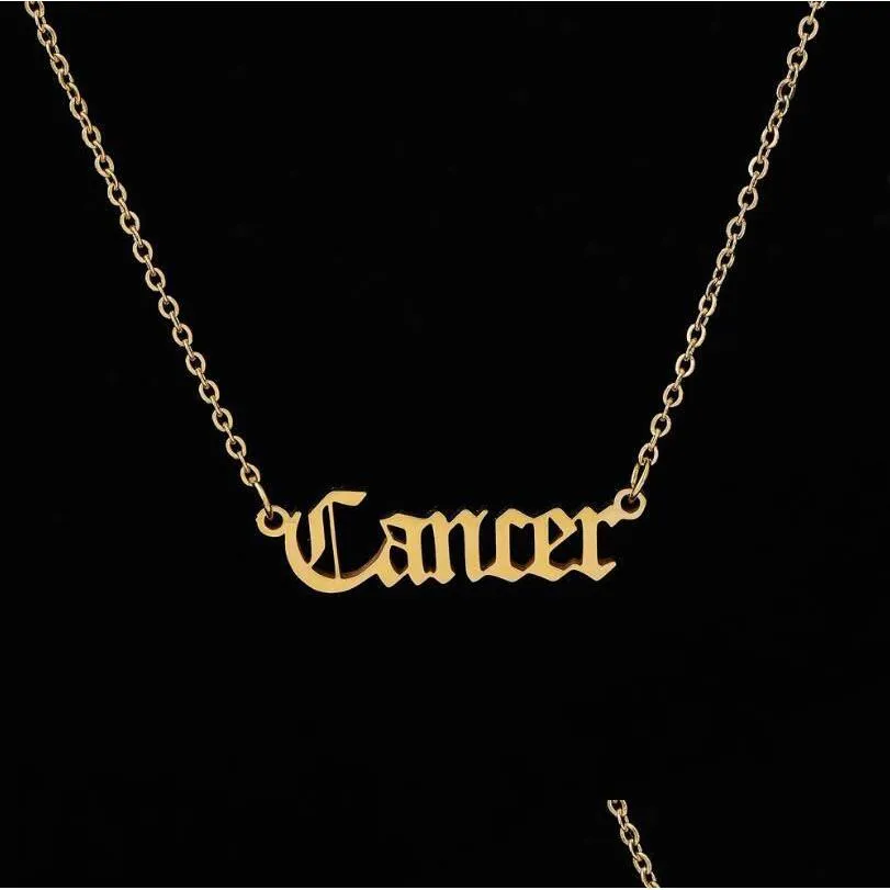 Colliers pendentif personnalisé lettre 12 collier du zodiaque Constellation personnalisé en acier inoxydable vieux colliers anglais bijoux d'anniversaire G Dhcjn