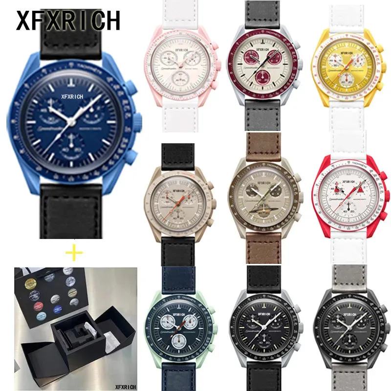 Womens Watches Top Original Brand med Box Moon för Mens Multifunction Plastic Case Watch Chronograph Explore Planet AAA Clock 230927