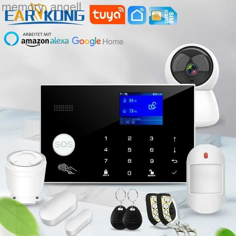 Alarm Systems WiFi GSM Alarm System 433MHz Home Burglar Security Alarm Wireless Wired Detector RFID Touch Tangentbordstemperatur Fuktighet Alexa YQ230927