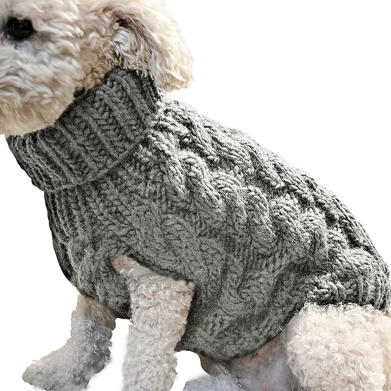 Dog Knitted Sweaters - Turtleneck - Classic Cable Knit Dog Jumper Coat Warm Sweartershirts Outfits for Dogs Cats in Autumn Winter