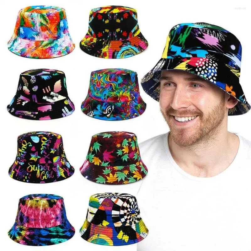 Bérets Anti-UV Casquette de pêcheur Mode Réversible Double Face Chapeau de Protection Solaire Tie Dye Imprimer 56-58CM Chapeaux de Soleil Femmes