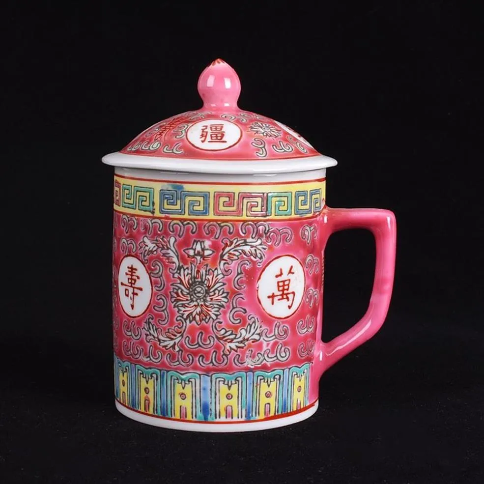 Tasse à thé traditionnelle chinoise Jingdezhen avec couvercle tasse à café en porcelaine céramique Drinkware 300 ml T200506240k