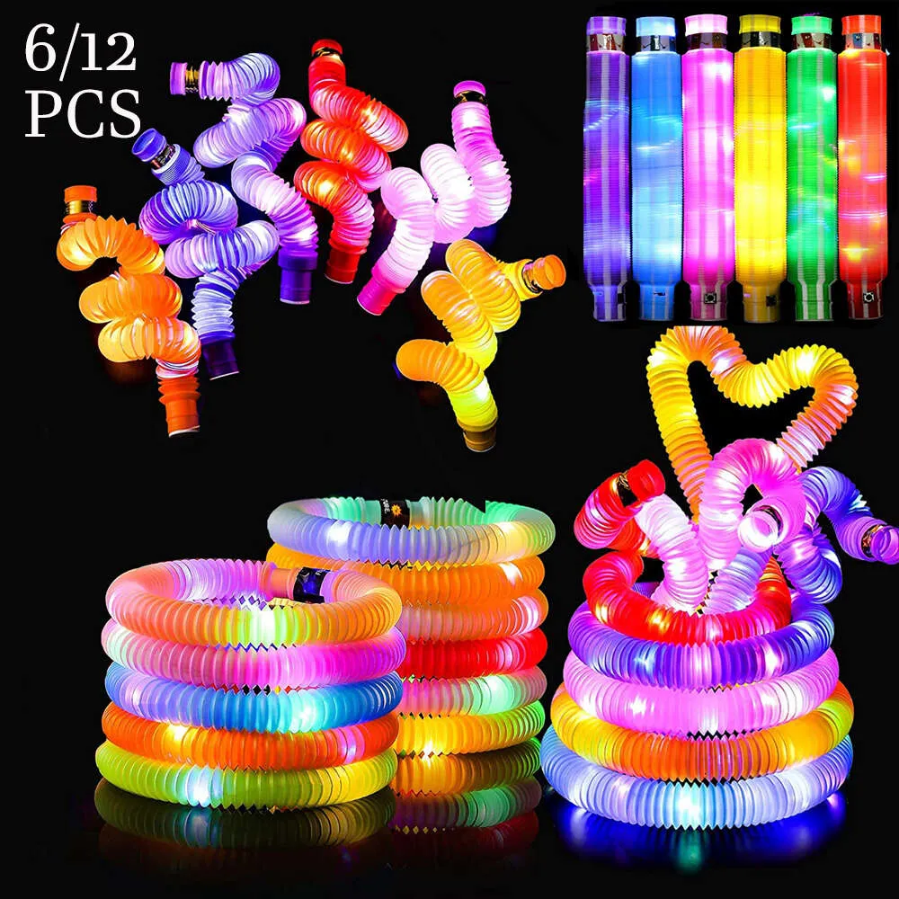 6/12/24 szt. Pop Pop Led Sensory Toys Pull Stretch Tuber Toddlers Prezenty Dzieci Lumowalne zapasy imprezowe