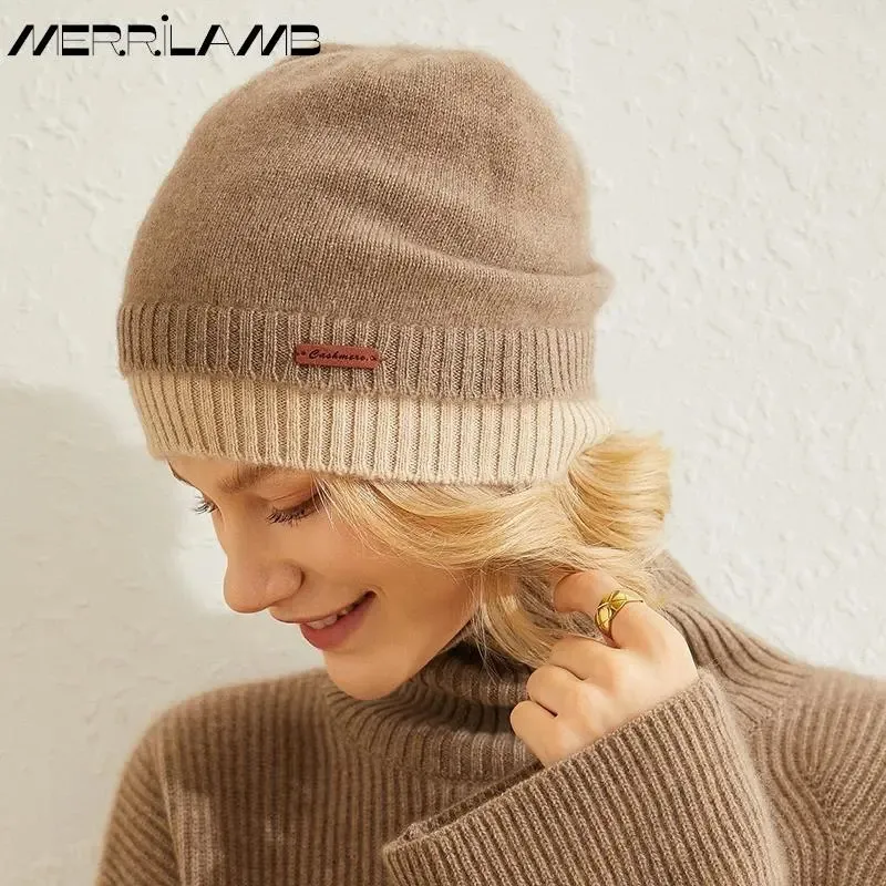 Beanieskull Caps Merrilamb 100 ٪ Cashmere Hat Women Winter Winter Ambuffs Dark Ambuffs Pile Temale Tempe Tenibed Hats 230927