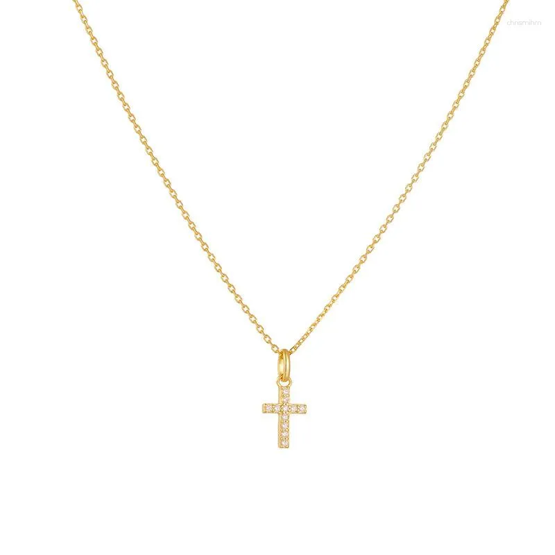 Pendants 14K Gold Plated CZ Cross Pendant Necklace For Women Trendy Jewelry Small Simple