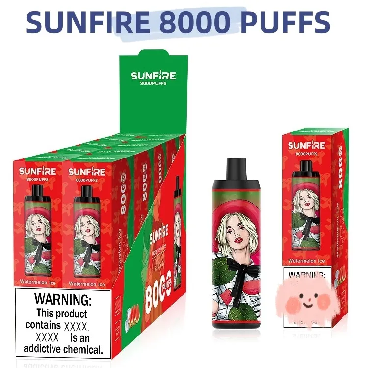 Sunfire 8000 Puffs Vapes VPAERS VAPOR 9000 PUF -Einweg -Stift -Zigarette mit Luftstromregelung 850mAh wiederaufladbarer Akku 18ml Pod Vape Stifte entsteuerbare PUFs 9k 10k