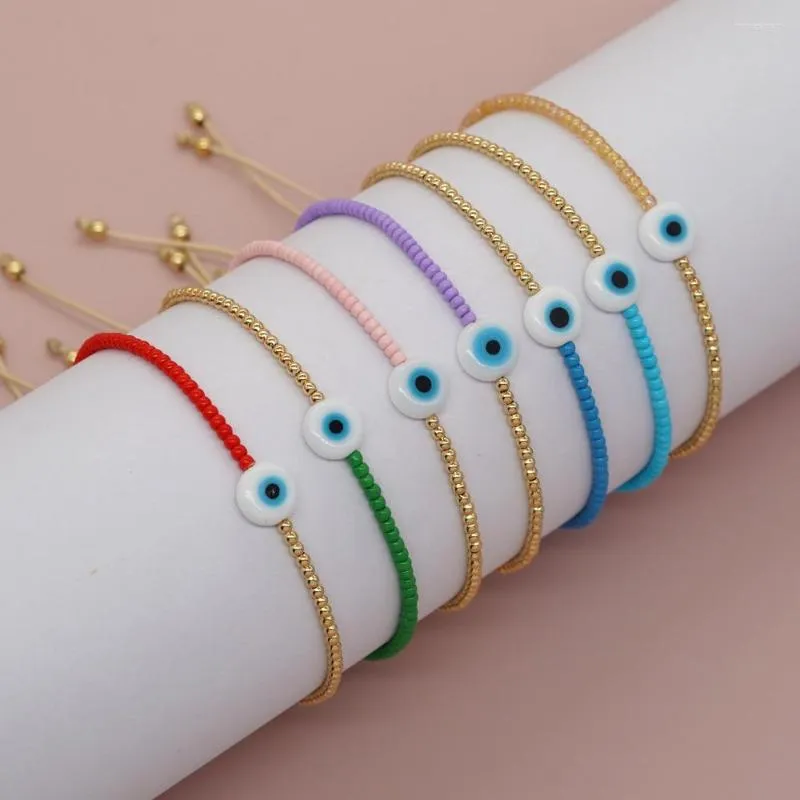 Link pulseiras olho turco charme feminino pulsera minimalista artesanal tecido amizade boêmio colorido moda jóias miyuki semente grânulo