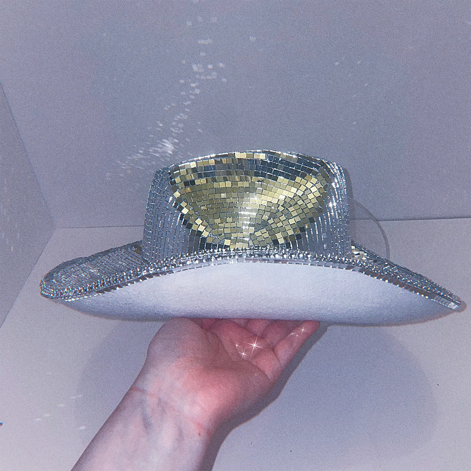 Glitter Mirror Glass Disco Ball Hat Classic Fashion Accessory For