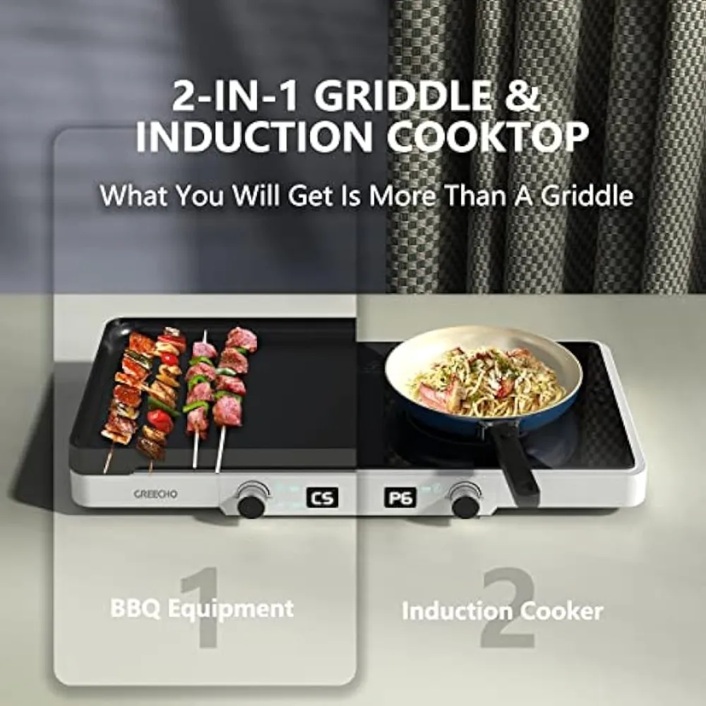 Plaque de cuisson électrique, table de cuisson électrique portative à 2 brûleurs, chauffage à 5 vitesses et table de cuisson électrique à commande indépendante, gril électrique 1400 W
